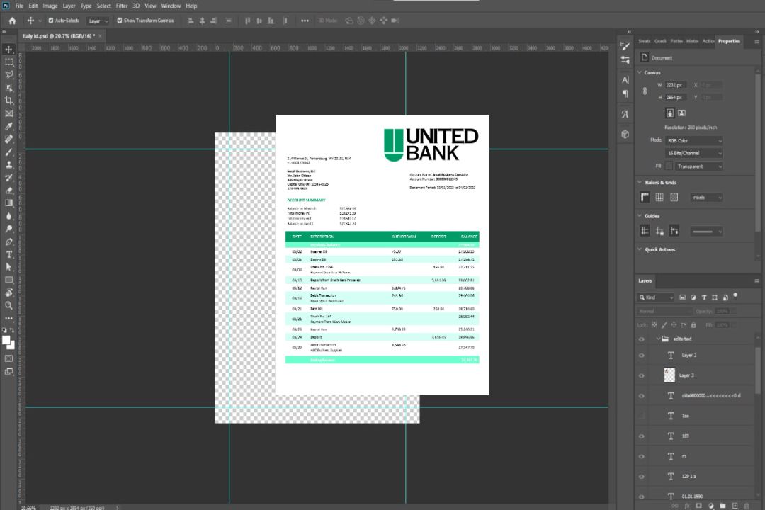 Modèle Word et PDF de relevé de compte d'entreprise United Bank template